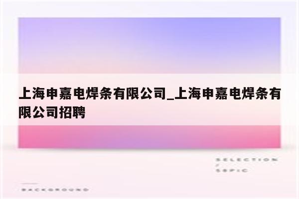 上海申嘉电焊条有限公司_上海申嘉电焊条有限公司招聘