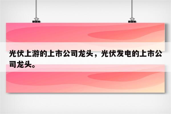 光伏上游的上市公司龙头，光伏发电的上市公司龙头。