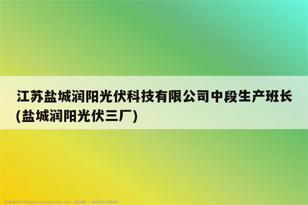 江苏盐城润阳光伏科技有限公司中段生产班长(盐城润阳光伏三厂)