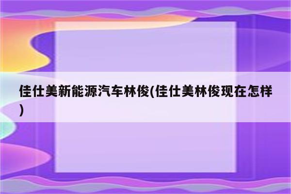 佳仕美新能源汽车林俊(佳仕美林俊现在怎样)