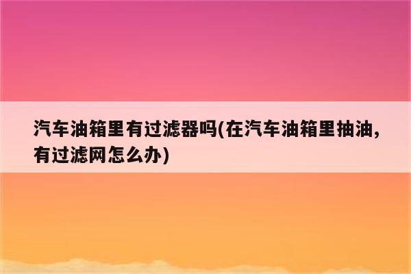 汽车油箱里有过滤器吗(在汽车油箱里抽油,有过滤网怎么办)