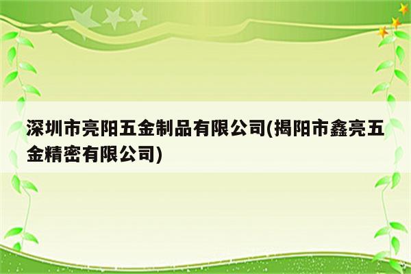 深圳市亮阳五金制品有限公司(揭阳市鑫亮五金精密有限公司)