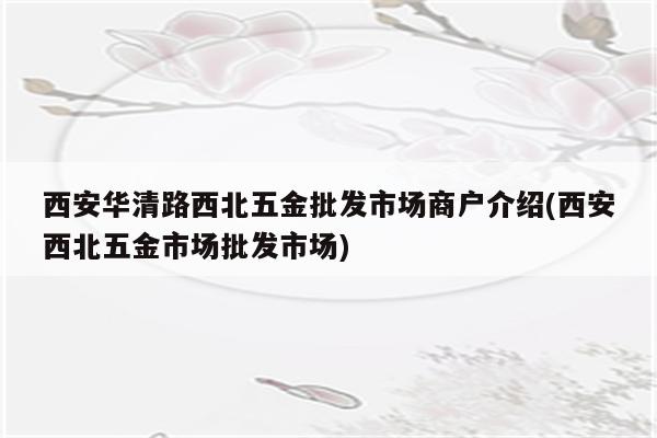 西安华清路西北五金批发市场商户介绍(西安西北五金市场批发市场)