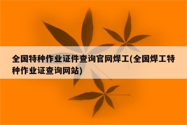 全国特种作业证件查询官网焊工(全国焊工特种作业证查询网站)