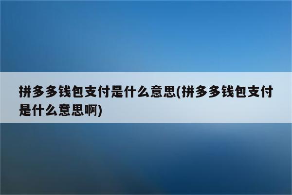 拼多多钱包支付是什么意思(拼多多钱包支付是什么意思啊)