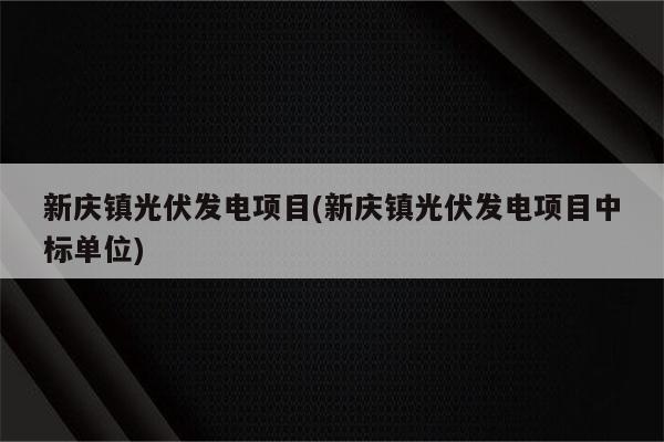 新庆镇光伏发电项目(新庆镇光伏发电项目中标单位)