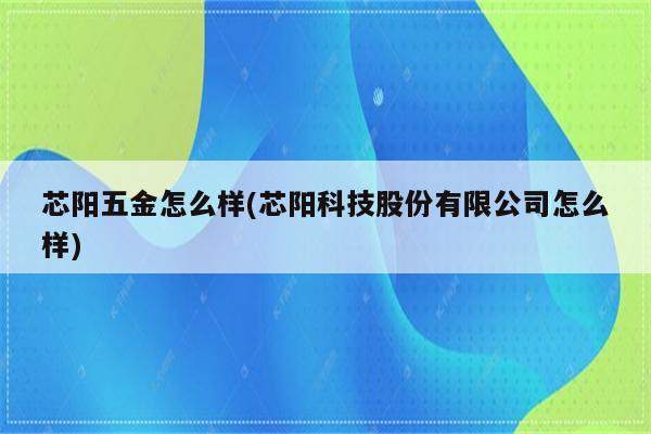 芯阳五金怎么样(芯阳科技股份有限公司怎么样)