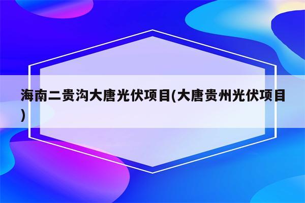 海南二贵沟大唐光伏项目(大唐贵州光伏项目)