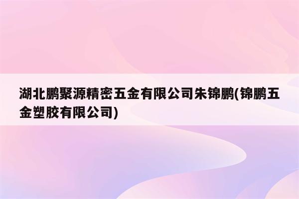 湖北鹏聚源精密五金有限公司朱锦鹏(锦鹏五金塑胶有限公司)