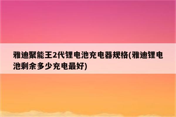 雅迪聚能王2代锂电池充电器规格(雅迪锂电池剩余多少充电最好)