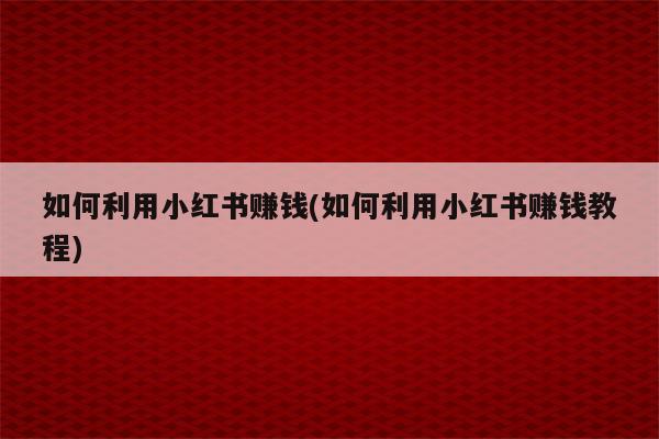 如何利用小红书赚钱(如何利用小红书赚钱教程)