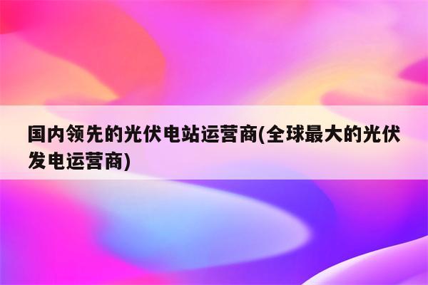 国内领先的光伏电站运营商(全球最大的光伏发电运营商)