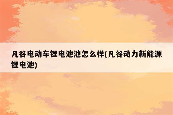 凡谷电动车锂电池池怎么样(凡谷动力新能源锂电池)