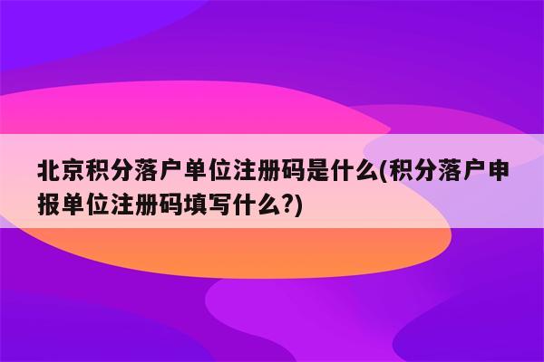 北京积分落户单位注册码是什么(积分落户申报单位注册码填写什么?)