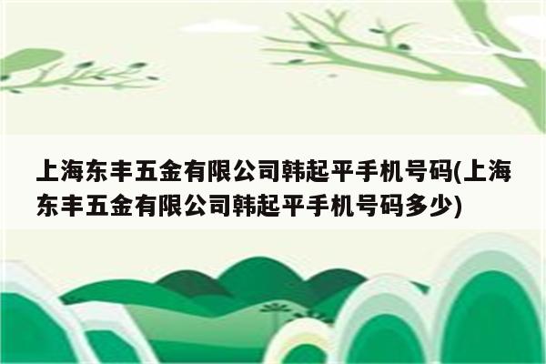 上海东丰五金有限公司韩起平手机号码(上海东丰五金有限公司韩起平手机号码多少)