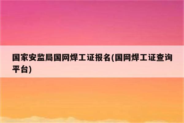 国家安监局国网焊工证报名(国网焊工证查询平台)