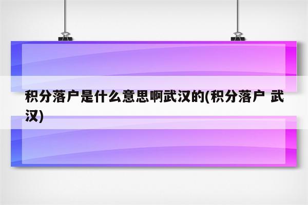 积分落户是什么意思啊武汉的(积分落户 武汉)