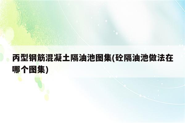 丙型钢筋混凝土隔油池图集(砼隔油池做法在哪个图集)