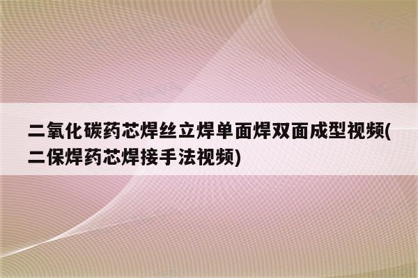 二氧化碳药芯焊丝立焊单面焊双面成型视频(二保焊药芯焊接手法视频)