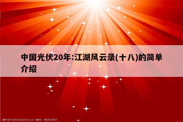 中国光伏20年:江湖风云录(十八)的简单介绍