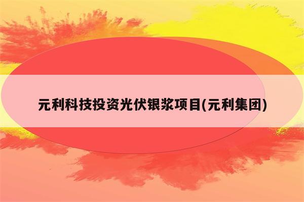 元利科技投资光伏银浆项目(元利集团)