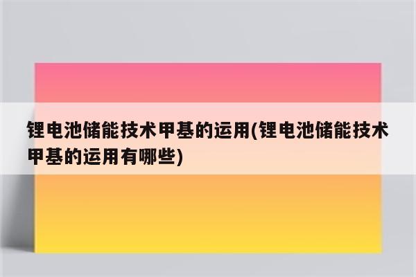 锂电池储能技术甲基的运用(锂电池储能技术甲基的运用有哪些)