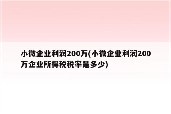 小微企业利润200万(小微企业利润200万企业所得税税率是多少)