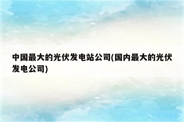 中国最大的光伏发电站公司(国内最大的光伏发电公司)